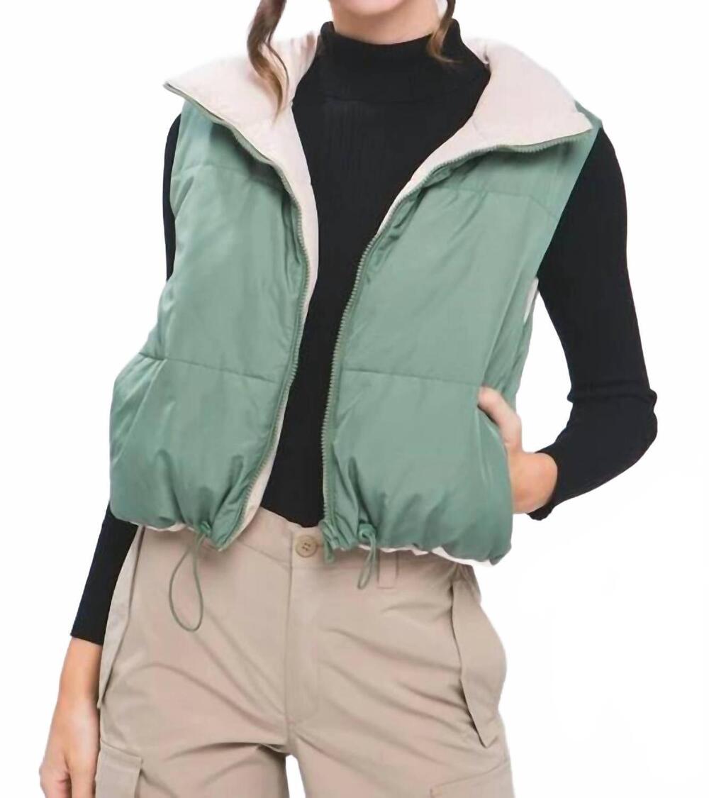 NEW LOVE TREE woven solid reversible vest in kelly green